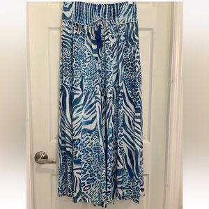 True Destinations Pants Blue Animal Print Wide Leg